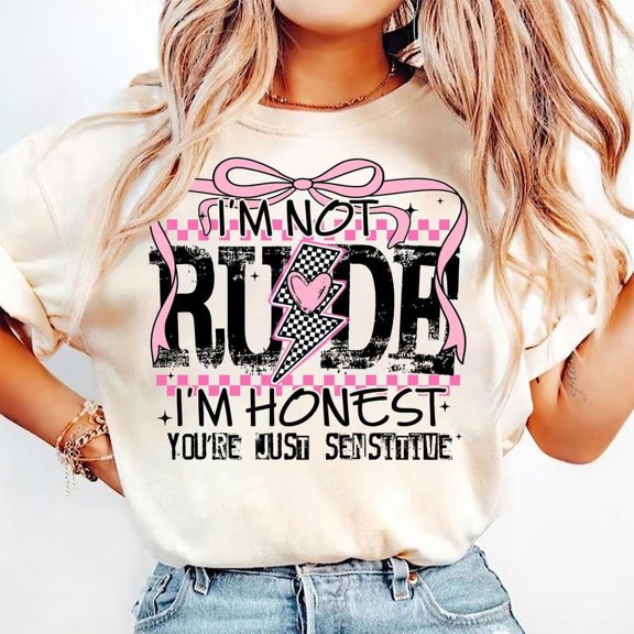 I’m Not Rude T-Shirt, Funny Sarcastic Mom Shirt, Retro Checkered Coquette T-Shirt, Edgy Women’s Attitude T-Shirt, Sassy Quote Gift