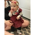 thumbnail image 3 of Infant Baby Girl Clothes Print Ruffle Romper + Strap Skirt + Headband Red 0-3 Months, 3 of 7