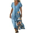 thumbnail image 2 of GaThRRgYP Summer Maxi Dress Women Flowy,Women's Fashionable Printed Short Sleeved V-neck Dress Long Skirt Blue L, 2 of 5