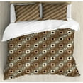 thumbnail image 1 of Art Deco Queen Size Duvet Cover Set, Transitioned Muted Colors in Coffee Tones Geometric Tetragon Patterns, Decorative 3 Piece Bedding Set with 2 Pillow Shams, Dark Brown and Camel, by Ambesonne, 1 of 3