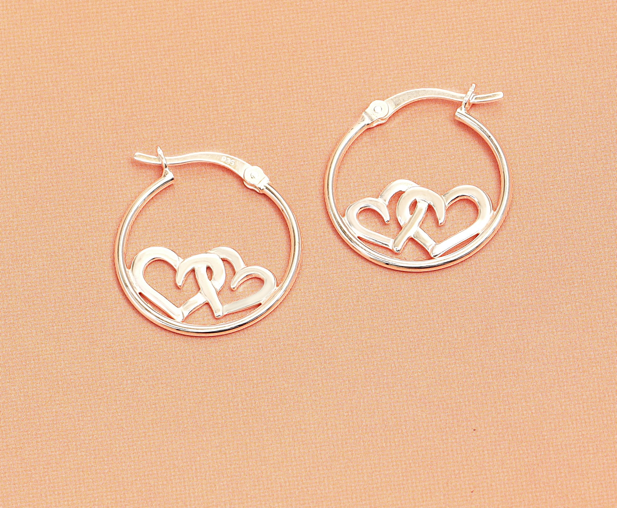 LeCalla 925 Sterling Silver Hypoallergenic Light-Weight Double Heart Twisted Click-Top Hoop Earrings for Women and Teen 20MM