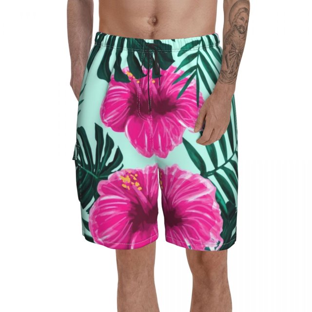 Hibiscus Board Shorts Funny Beach Swimming Trunks Polyester Men Swim Trunks