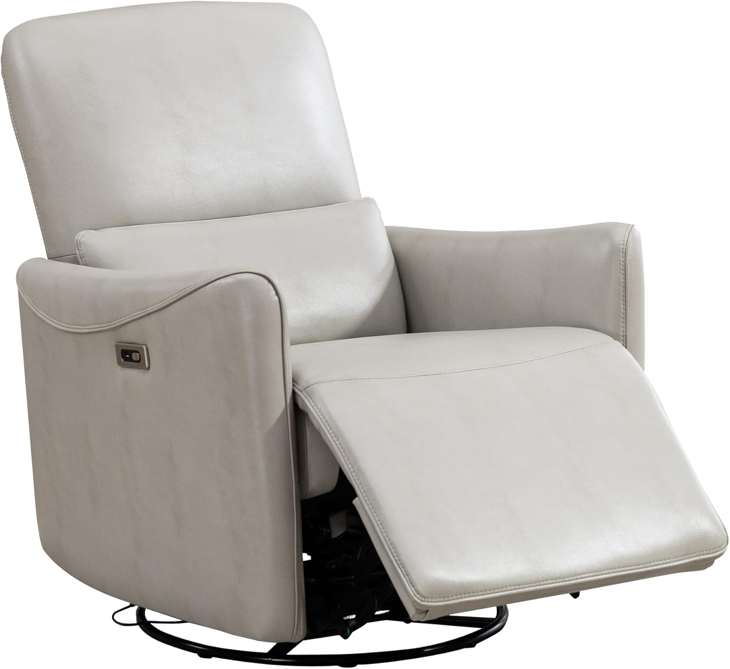 Power Swivel Recliner Chair, Faux Leather Glider Electric Rocking Chair for Adults. Nursery Rocker Single Sofa Chair with Lumbar Support for Living Room. Dual-Port Charging: Type-C&USB, Grey