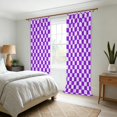 Purple and White Checkered Pattern Pinch Pleat Semi Sheer Linen ...