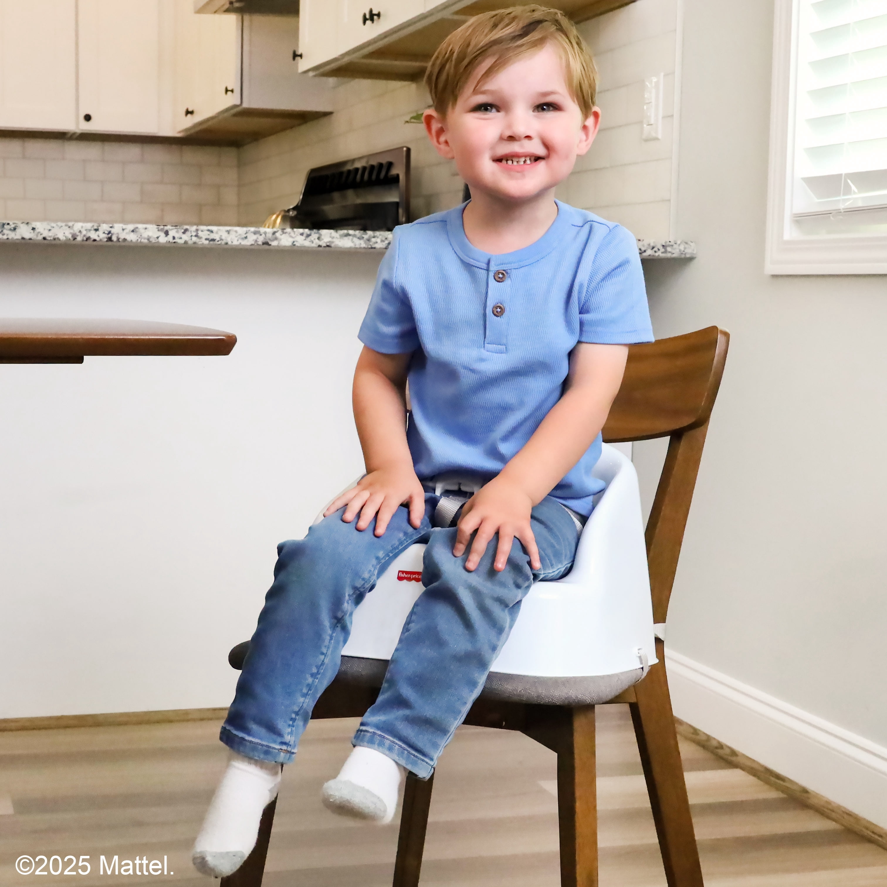 Fisher-Price Toddler Booster Seat with Adjustable Straps and Safety Harness for Indoor Use