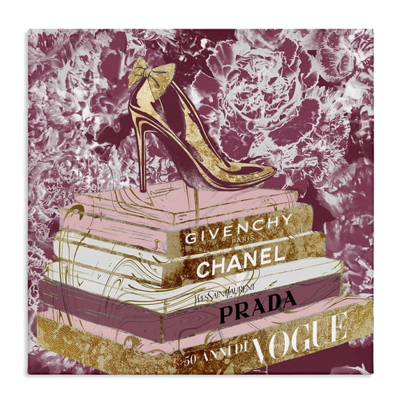 Stupell Industries Contemporary Heels on Fashion Books Pink Canvas Art, 17 x 17, by Ziwei Li