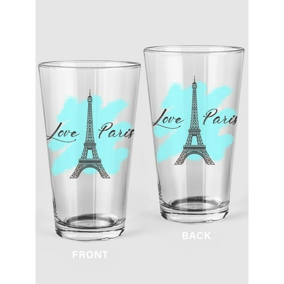 Love Paris And Tower Pint Glass -SPIdeals Designs, 16 oz Transparent Glass