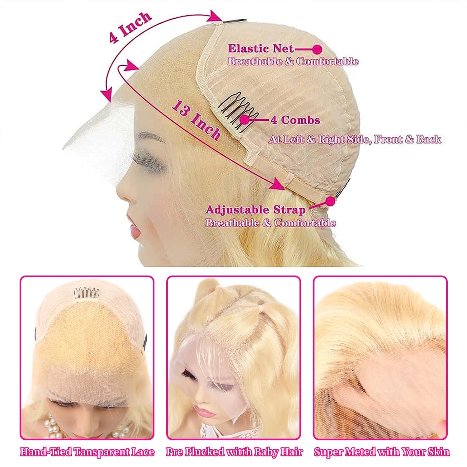 613 Lace Front Wig Human Hair Body Wave 13x4 Blonde Lace Front Wigs Human Hair Pre Plucked 180% Density 613 HD Lace Frontal Wig Transparent Lace With Baby Hair 36 inch