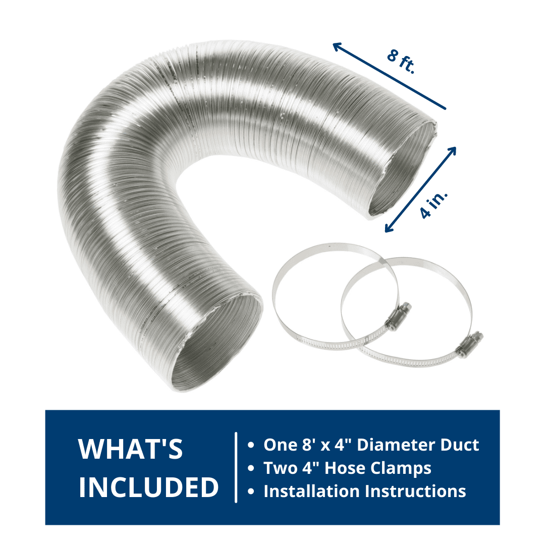 GE Appliances 4" x 8' Flexible Metal Dryer Duct, WX08X10086, UL Listed