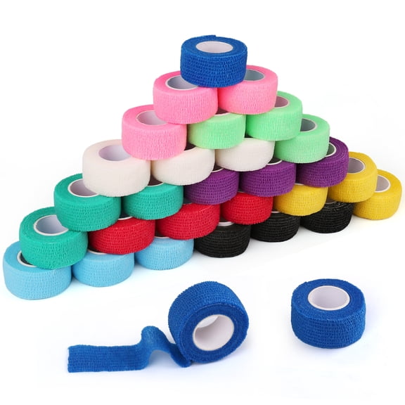 30 Rolls Self-Adhesive Bandage Wrap (1 Inch), Colorful Non-Woven Cohesive Tape for Dogs, Pets & Sports, Breathable Elastic Bandage for Wrist, Ankle & Pet Paw Care
