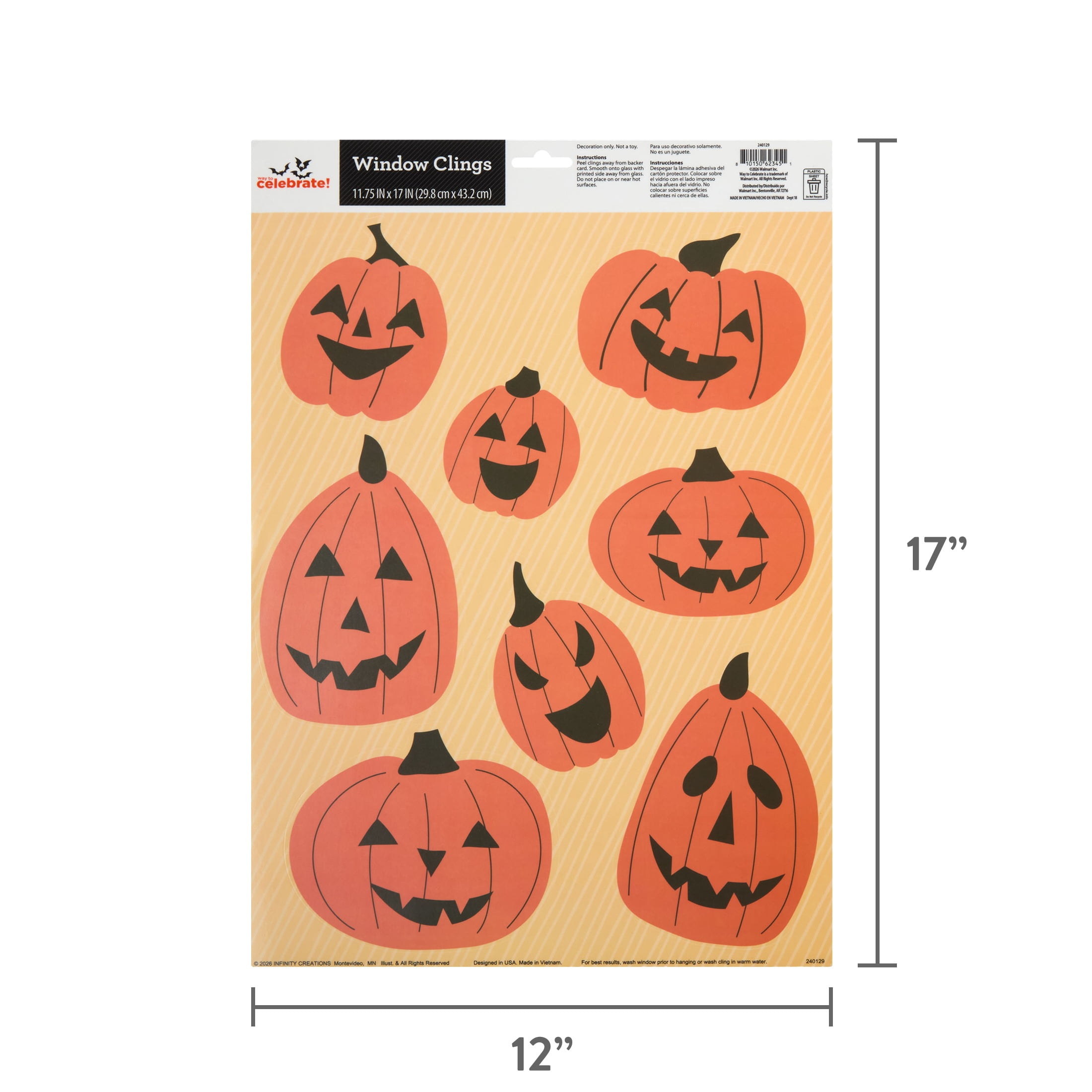 Jack-o'-Lanterns Window Clings, Multicolor, 11.75" x 17", Halloween by Way To Celebrate