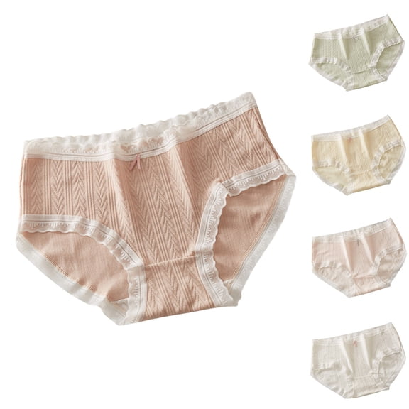 Ashirexll Ladies Underwear Panties, Womens Cotton Underwear, Cream Pants Sweet Girl Cotton Friendly Breathable High Elasticity Mid Waist