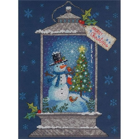 UPC: 0088677089870 | Dimensions 70-08987 9 x 12 in. Counted Cross Stitch Kit  Snowman Lantern – 14 Count
