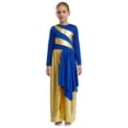 thumbnail image 6 of iiniim Girls Long Sleeve Praise Dance Outfit Dress Lyrical Worship Church Robe Metallic Wide-Leg Jumpsuit Blue 12, 6 of 7