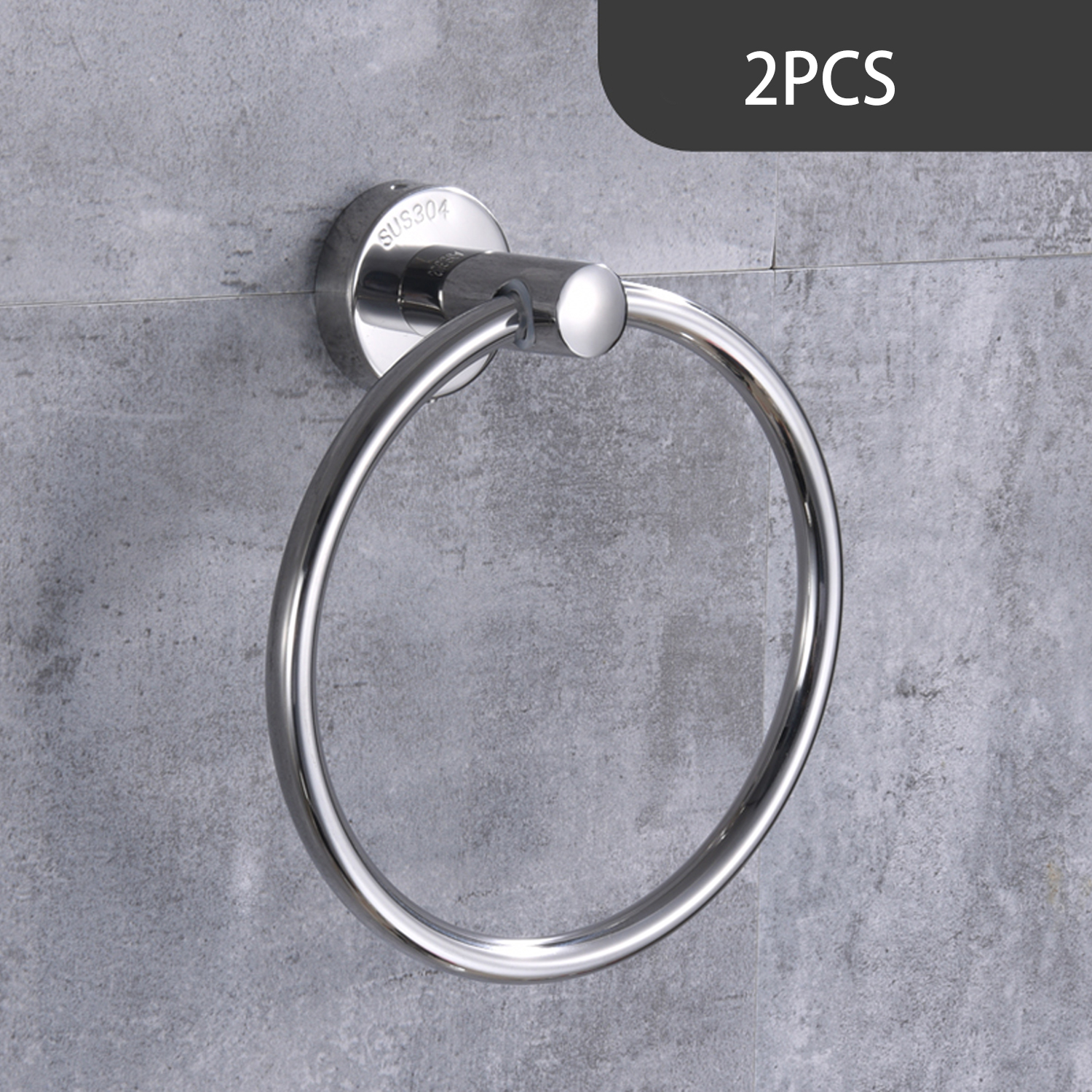 Silver Towel Ring, Bath Hand Towel Ring 304 Stainless Steel Round Towel