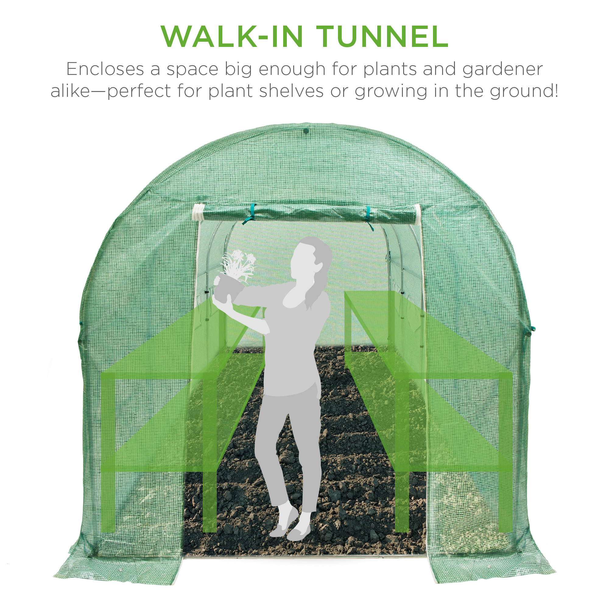 Best Choice Products 15x7x7ft Walk-In Greenhouse Tunnel, Garden Accessory Tent w/ 8 Roll-Up Windows, Zippered Door - image 3 of 6