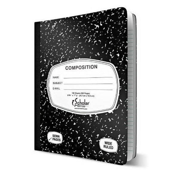 iScholar Wide Rule Composition Notebooks, 9.75in x 7.5in, Black Marble, 100 Sheets