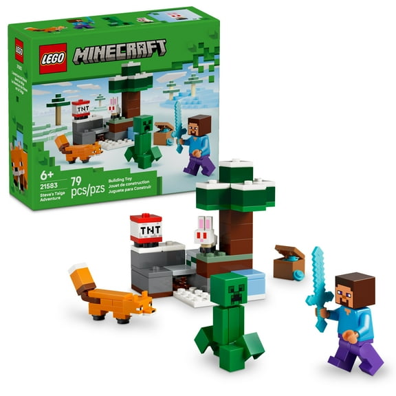 LEGO Minecraft Steve’s Taiga Adventure Building Toy for Boys & Girls - Video Game Playset & Toy Figures for Kids, Ages 6   - W/2 Minifigures & 2 Pretend Play Animals - Gift Idea for Birthdays - 21583