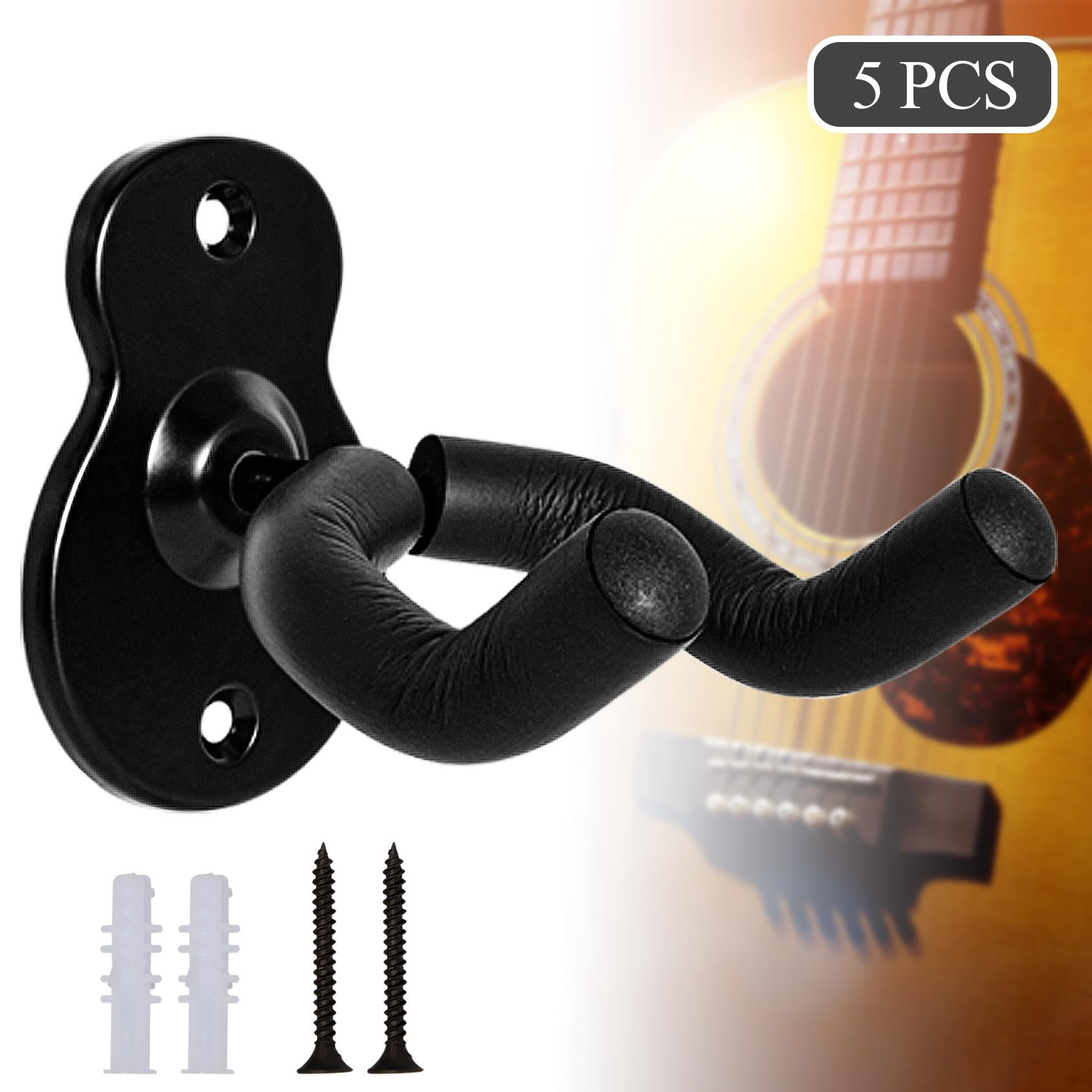 Guitar Wall Mount 5 Pack Hangers For Acoustic Electric Bass And More