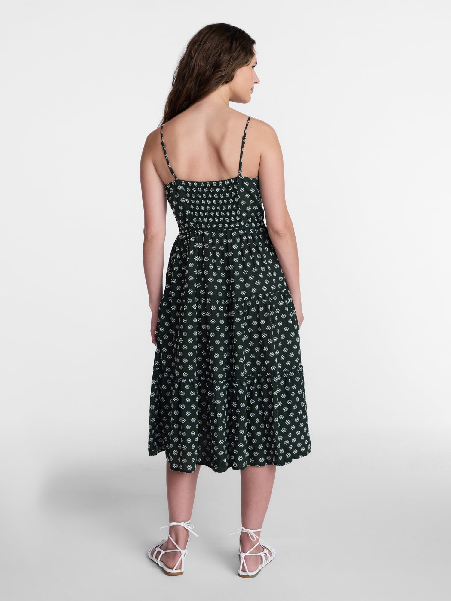 Time and Tru Women's Sleeveless Tiered Cotton Midi Dress, Sizes XS-XXXL