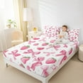 thumbnail image 2 of Manfei Kawaii Ribbon Bed Sheets Set King Size, Pink Strawberry Bed Sheets King, Cartoon Bowknot Bedding King Size, Lightweight Room Decor, 4 Pieces, 2 of 7