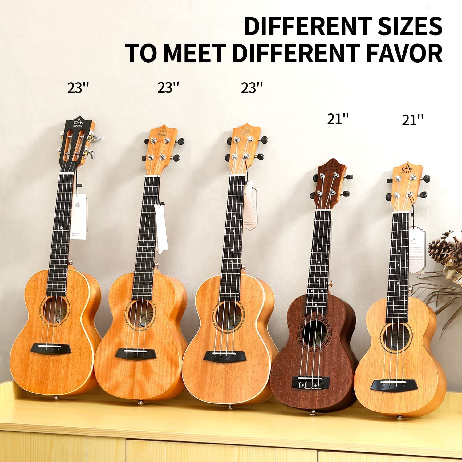 AODSK AUC-F19 23 inch Full Solid Mahogany Ukulele Suitable for Professional players Ukulele Kit,with Free Gig Bag,Strap,4 Picks,Tuner.