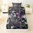 thumbnail image 3 of Homewish Goth Sugar Skull Twin Sheets,Spooky Halloween Bedding,Rose Flower Bed Set,3-Piece,1 Fitted Sheet and 1 Pillowcase, 3 of 6