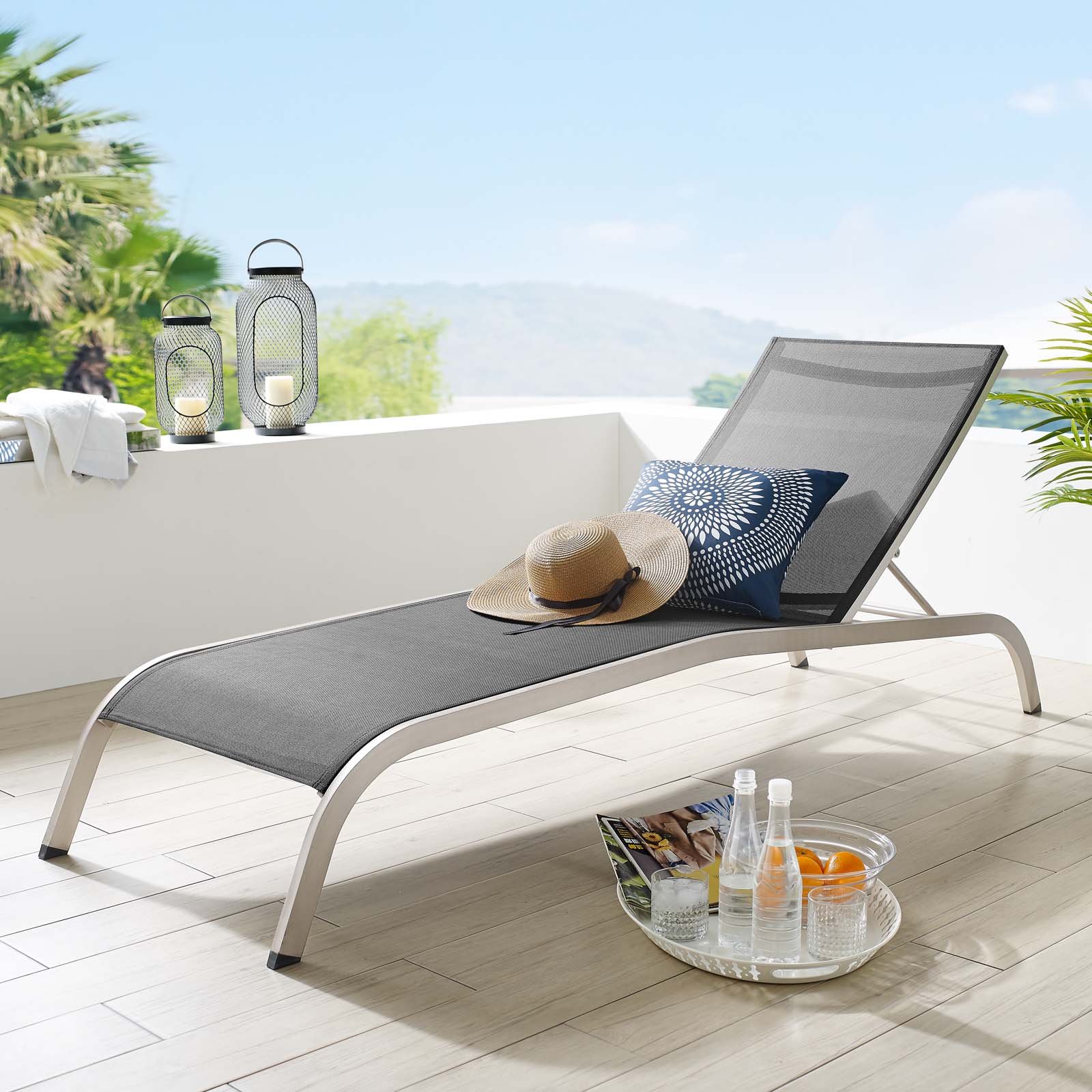 Contemporary Modern Urban Designer Outdoor Patio Balcony Garden Furniture Lounge Lounge Chair, Aluminum, Black - image 2 of 6