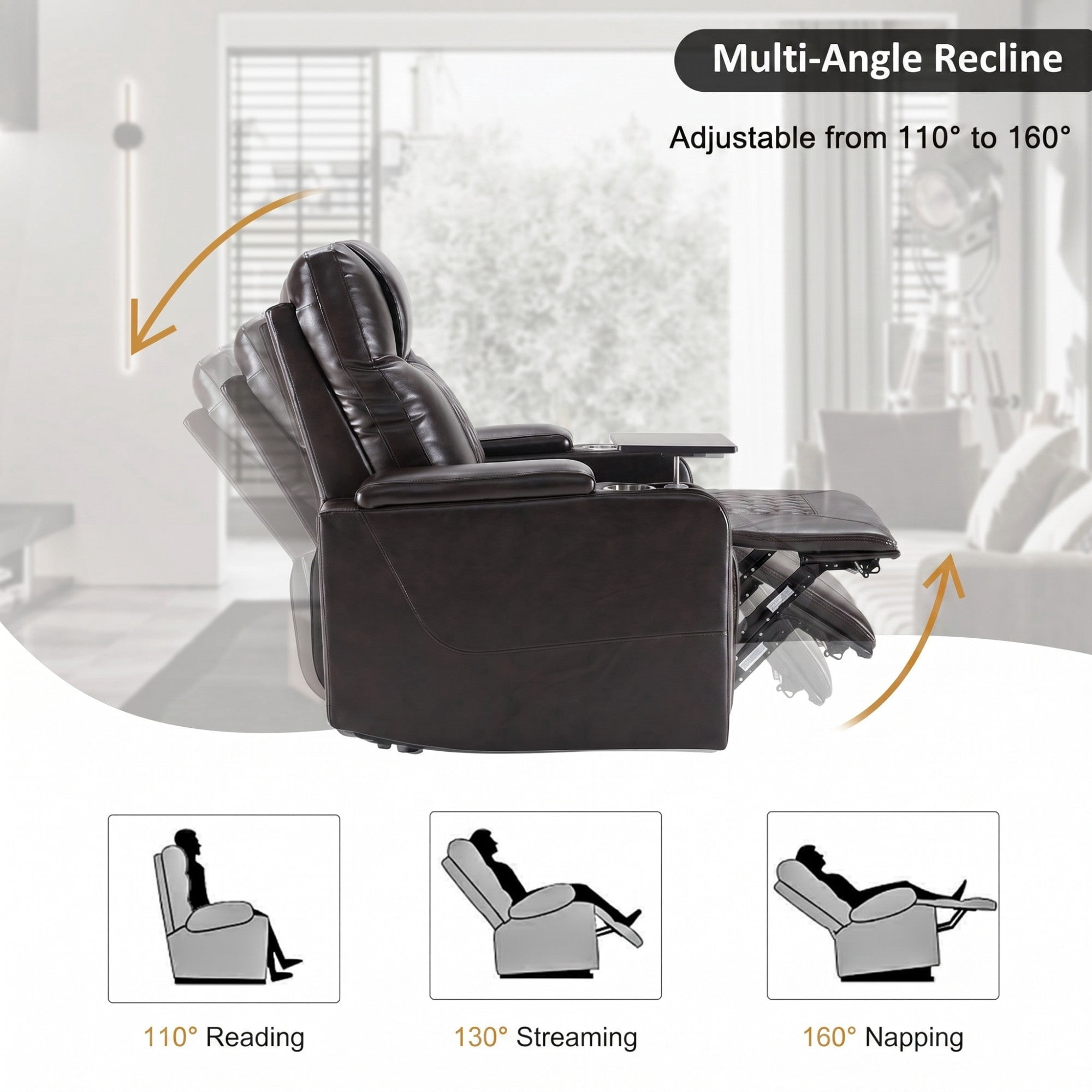 Sailvan Motion Recliner with Swivel Tray Table and Hidden Storage Black