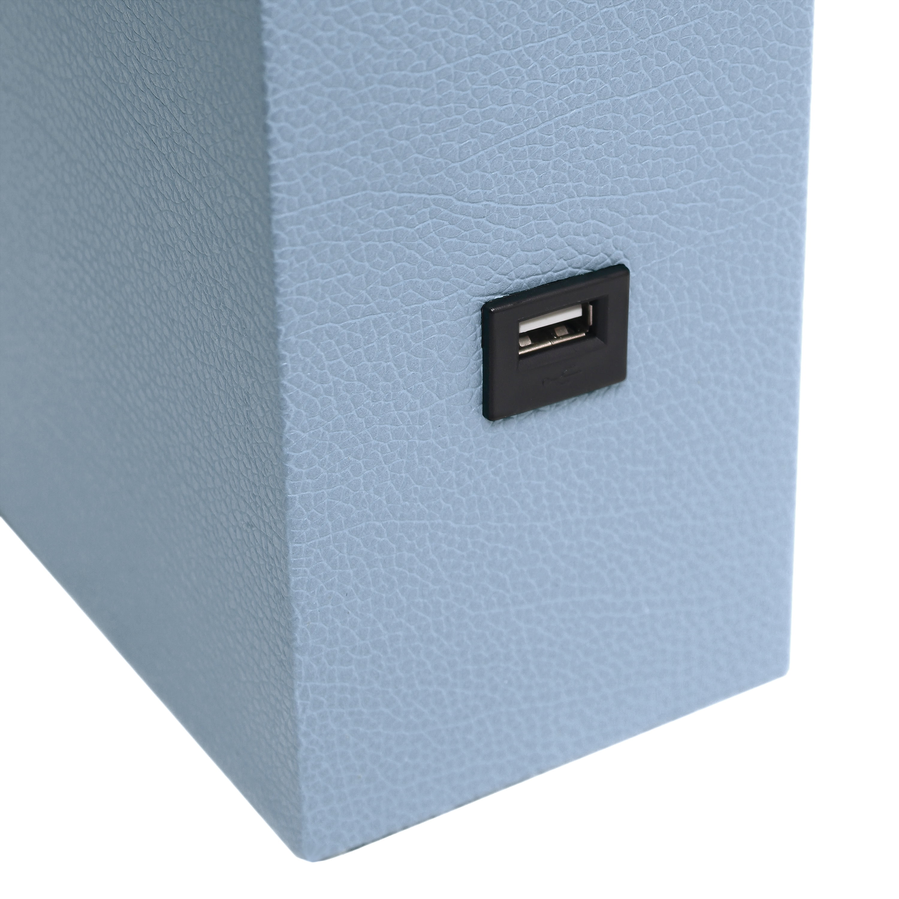 Lalia Home 21" Leather Modern Bedside Table Lamp with USB Port and LED Bulb, Periwinkle