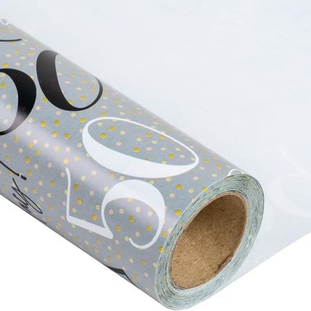 LeZakaa 50th Birthday Wrapping Paper Roll – ’50 Happy Birthday & Celebrate’ Design in Gray for Men Male – Age Fifty 50 Years Old – 17 inches x 32.8 Feet (46.45 sq.ft.) C3