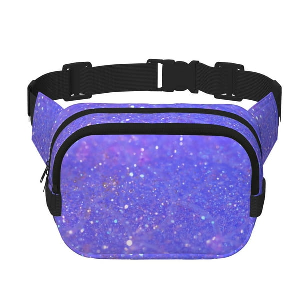 Fotbe Purple Glitter Cangurera Cuadrada con Estampado de Doble Capa, Bolsa de Cintura Ajustable Mini para Hombres y Mujeres