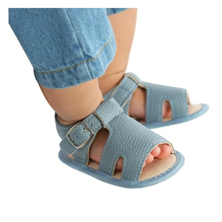 

kpoplk Girls Sandals Sandals Flat Boys Rubber Non-Slip Prewalker Soft Baby Walking Girls Sole Shoes Sandals For Toddler Girls(Blue)