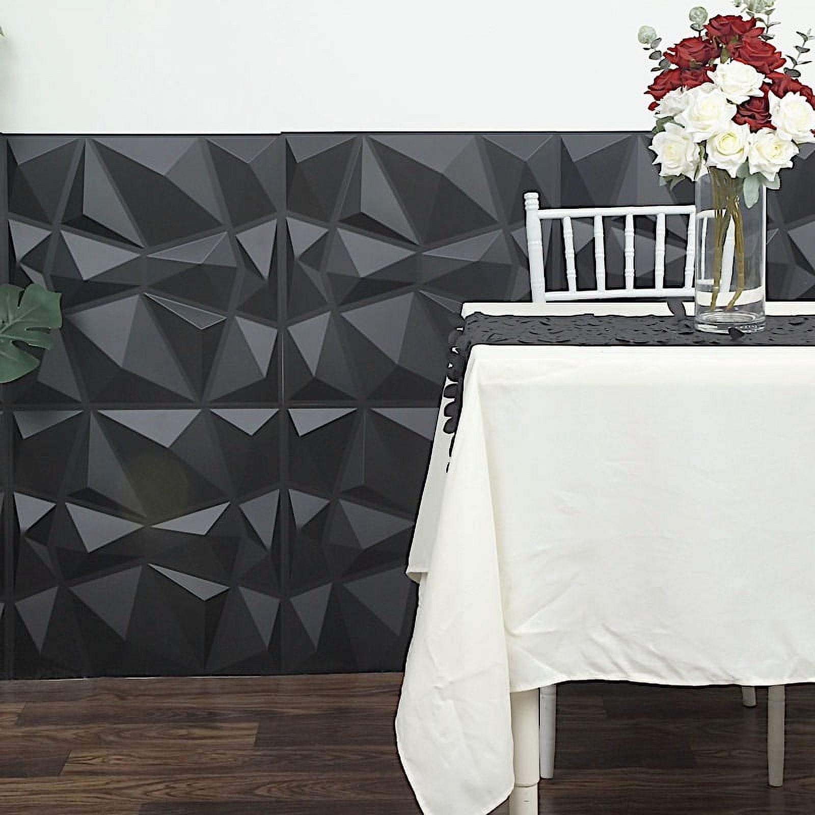 BalsaCircle 12 Matte Black 20x20" Square 3D Diamond Textured PVC Stick On Wall Panels Party Events Home Decorations