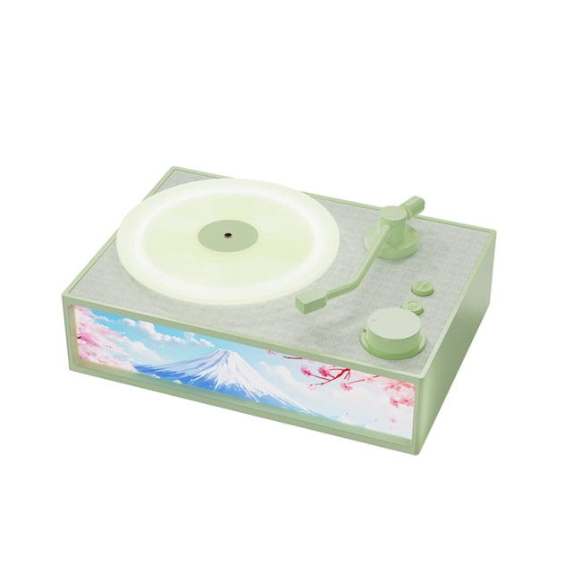 Graflsoa Haut-Parleur Tourne-Disque Bluetooth Moderne Infusé d'Arôme avec Art LED et Veilleuse – Tourne-Disque Vinyle Sans Fil, Batterie Intégrée, Vert Matcha (Inclut 10 ml d'Huile Essentielle)