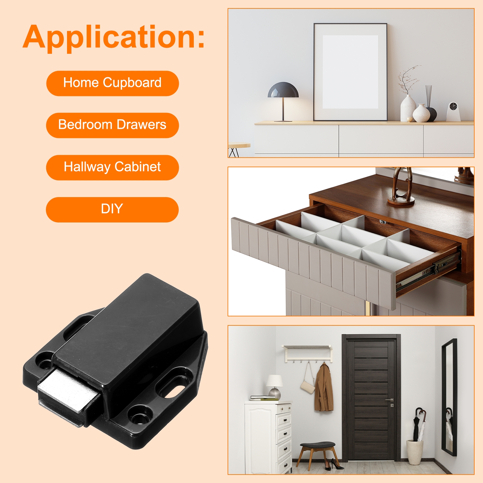 Unique Bargains Push to Open Pressure Touch Release Latches for Closet Door Black