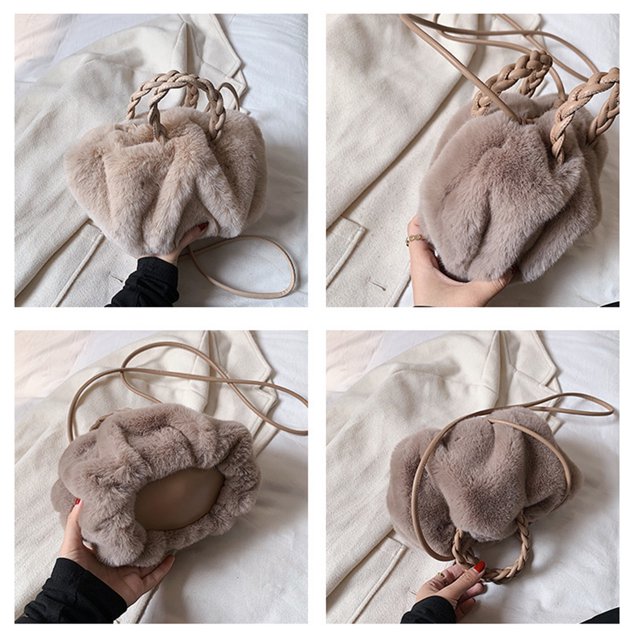Bolso bandolera para mujer Cloud Plush Furry Bolso de hombro (Caqui)