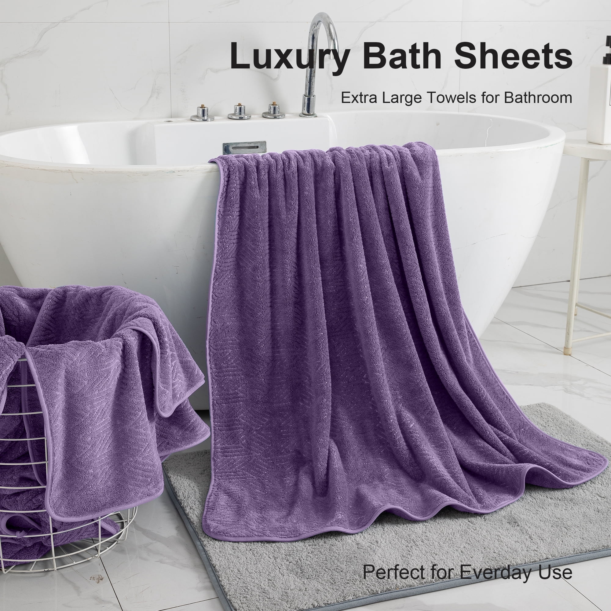 Green Essen 4 Pack Oversized Bath Towel Sets 35"x 70"Highly Absorbent Quick Dry Bath Sheets 600 GSM Extra Large Bath Towels Clearance Soft Shower Towels for Bathroom Spa Hotel Gym Pet(Dark Purple)
