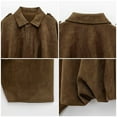thumbnail image 7 of Holzkary Faux Suede Bomber Jacket Women Fall Fashion 2025 Casual Zip Up Oversized Trendy Winter Clothing Outerwear Coats Spring Lapel Pilot Coat Oversized Long Sleeves Streetwear Outerwear Brown L, 7 of 7