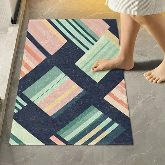 Yayeee Bath Rug for Bathroom Floor Non Slip Rectangle Fluffy Soft Absorbent Mat, 16"x24", Isometric Pink