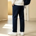 thumbnail image 4 of Plebaso Boys Basic School Uniform Pants High Waist Straight Leg Pull on Trousers Casual Kids Pants with Pockets, 4 of 7