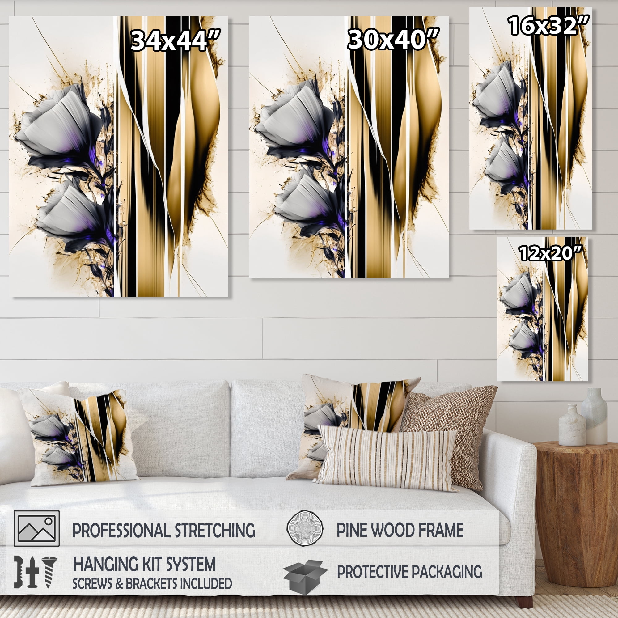 Designart Purple Flower Flower On Abstract Paint I Canvas Wall Art