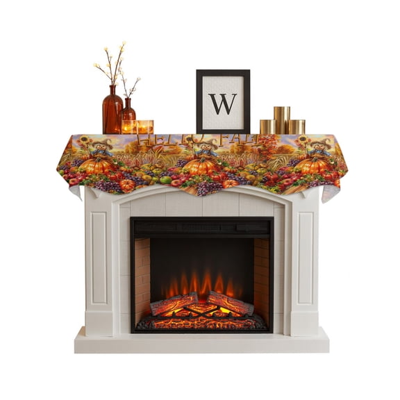 Fall Scarecrows Fireplace Mantel Scarf Cover 70"Wx17"L,Fireplace Mantel Shelf Top Runner,Autumn Thanksgiving Farm Pumpkins Fruit Mantle Dresser Scarves Table Runner for Holiday Party Living Room