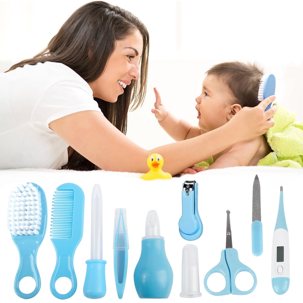 10 in 1 Baby Healthcare and Grooming Kit for Girl Boy Care Kit Toddlers Nail Clippers (Blue)