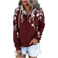 thumbnail image 2 of WXLWZYWL Womens Long Sleeve Tops Drawstring Sweatshirt Button Sweater Workout Blouses Floral Print Outdoor Hoodie with Pockets, 2 of 5