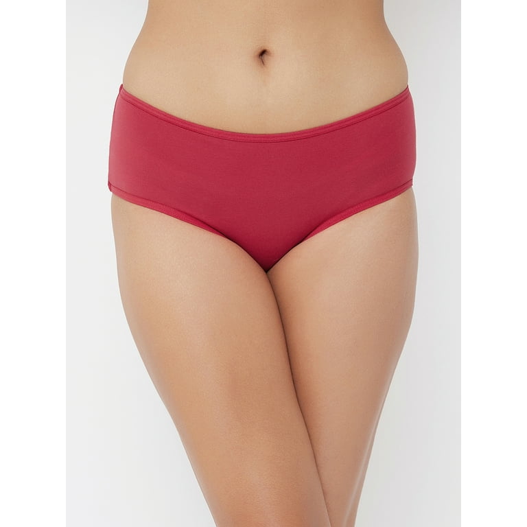 Clovia Mid Waist Hipster Panty with Printed Back in Red - Cotton