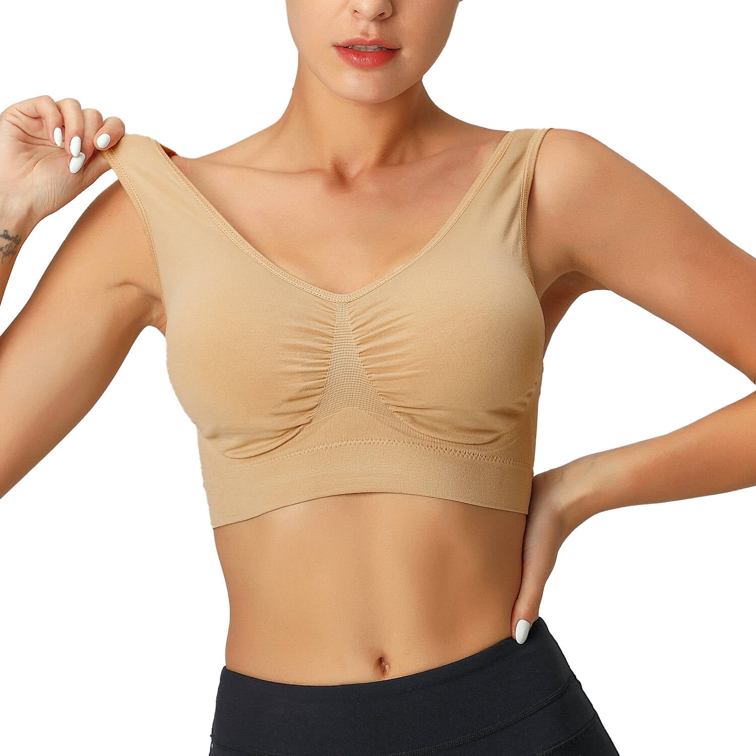 AGONVIN Women's High Impact Support Wirefree Bounce Control Plus Size  Workout Sports Bra Beige 38G 