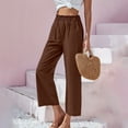 thumbnail image 3 of Palazzo Pants for Women 2026 Casual Cotton Linen Elastic High Waist Wide Straight Leg Flowy Cropped Pants with Pockets, 3 of 9