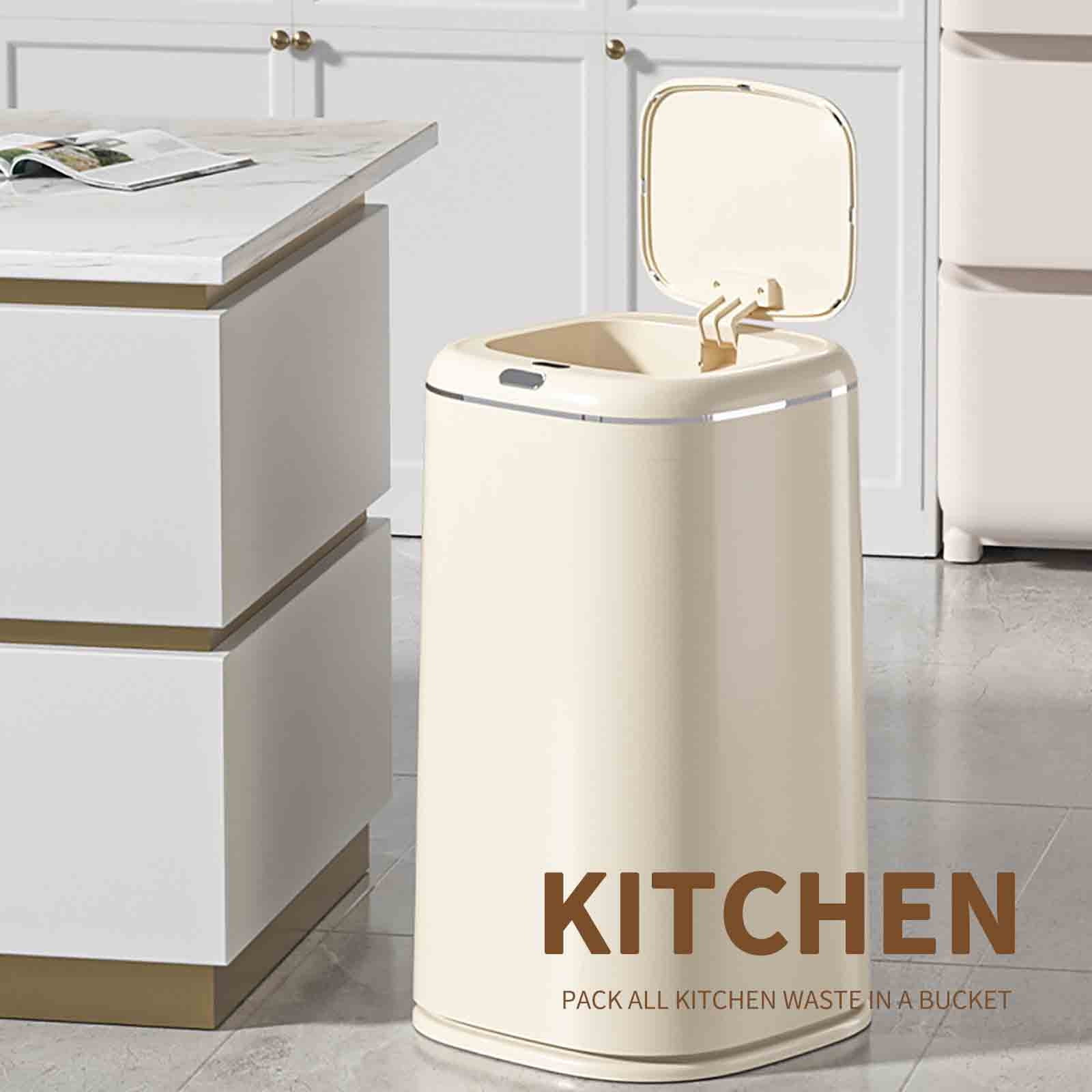 PHIGZNT Bathroom Trash Can with Lid, 9 Gallon Automatic Touchless Garbage Can, Smart Motion Sensor Small Trash Can, Slim Plastic Trash Bin for Bedroom, Office, Living Room, Kitchen Beige One Size