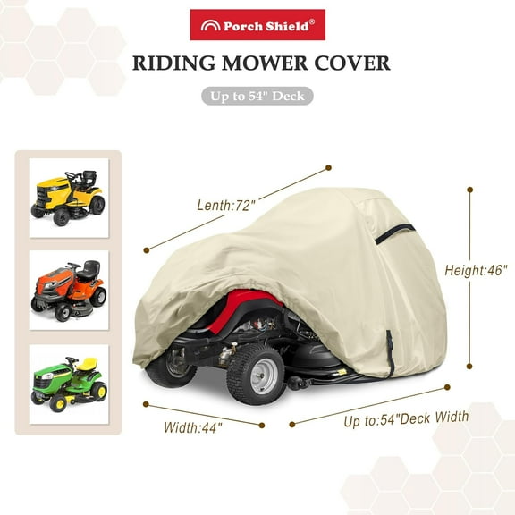 Heavy Duty 600D Polyester Lawn Tractor Cover, Water-resistant Universal Riding Lawn Mower Cover (Up to 54 inches Decks, Light Tan)